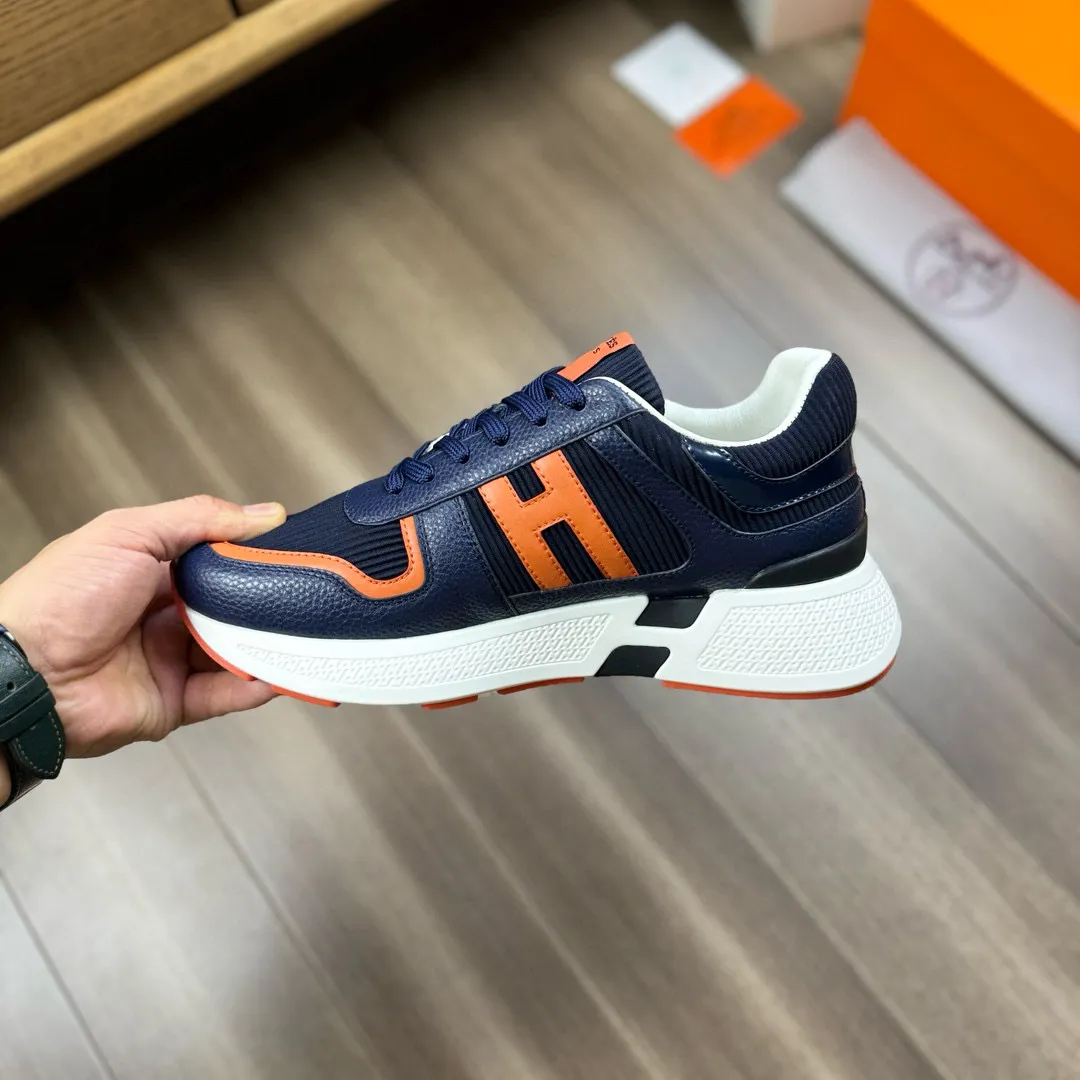 [HERMES] Hermès men's shoes 💰520💰 - High-end quality original order - Upper: 🔝 tumbled calfskin, high mercerized striped fabric, sewn brand H totem - Lining: water-dyed cowhide - Outsole: ultra-light T men's shoes 💰U foam rubber; two-color molded outsole - Super high quality control, fine workmanship: highlighted (high-end, luxury, grade) -Size :38-44, (45, customized)